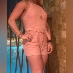 Entry Pink Jumpsuit with Tailored Fit and Belt